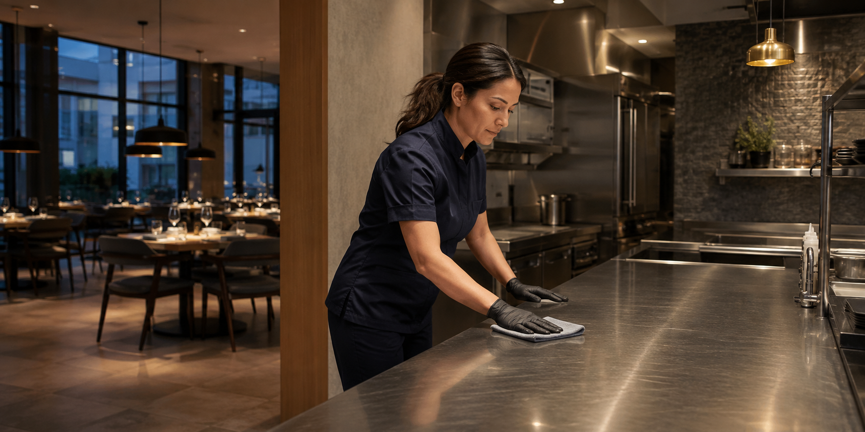 Rent og ryddig serveringsområde i en moderne restaurant
